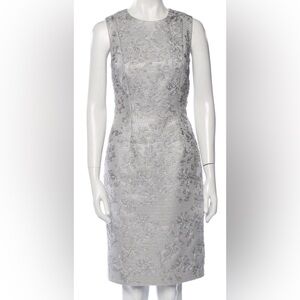 CARMEN MARC VALVOS SZ 6 Ribbon Floral Metallic Sparkly Lined  Knee Length Dress